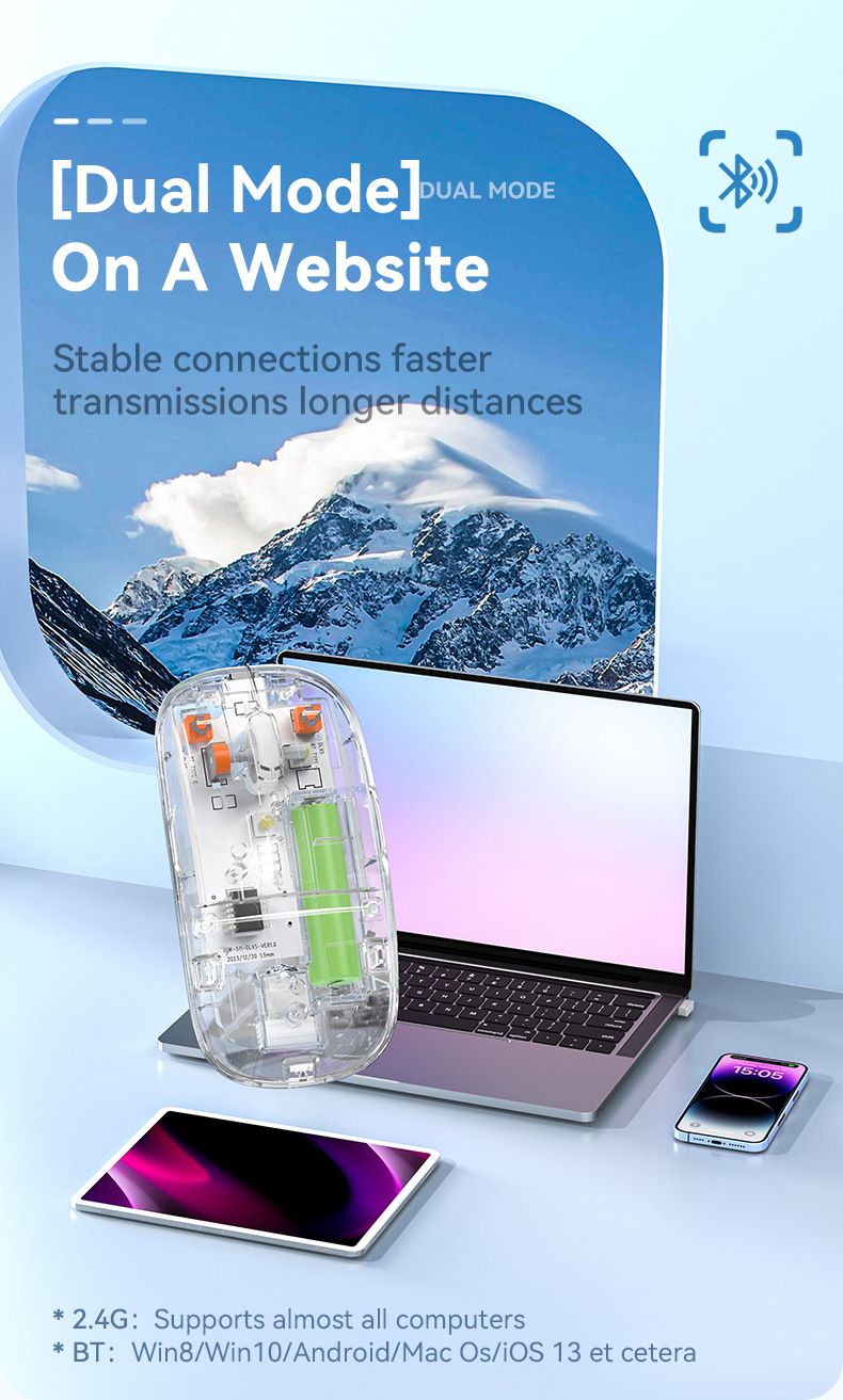 New Transparent Charging Wireless Mute Bluetooth Mouse Tablet Notebook Office home 2.4G wireless tour Mice  Computers & Accessories