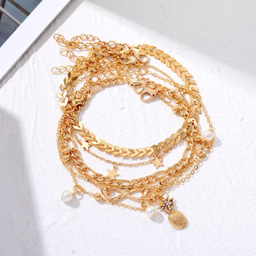 Women's Charm Anklet Set Gold Multilayer Adjustable Ankle Bracelets Boho Beach Foot Anklet for Women Girls