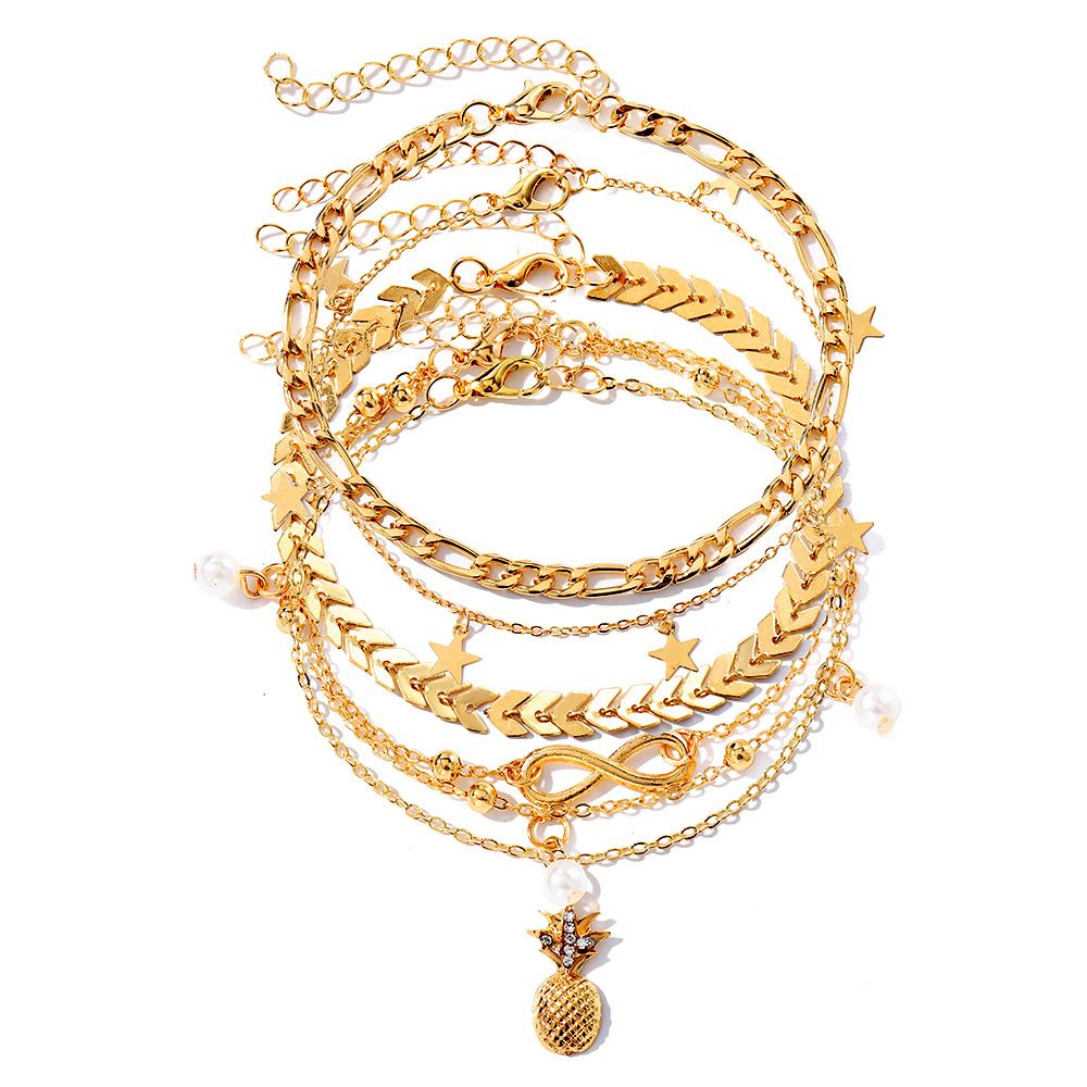 Women's Charm Anklet Set Gold Multilayer Adjustable Ankle Bracelets Boho Beach Foot Anklet for Women Girls