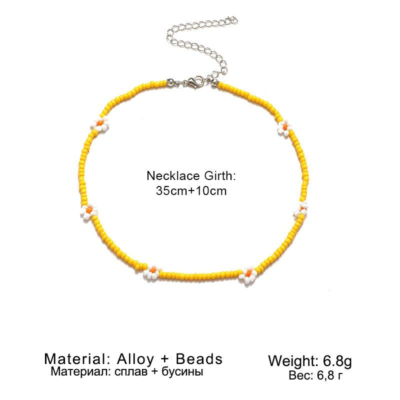 Boho Beaded Necklace Daisy Flower Choker Chain Short Sunflower Necklaces Jewelry for Women and Girls