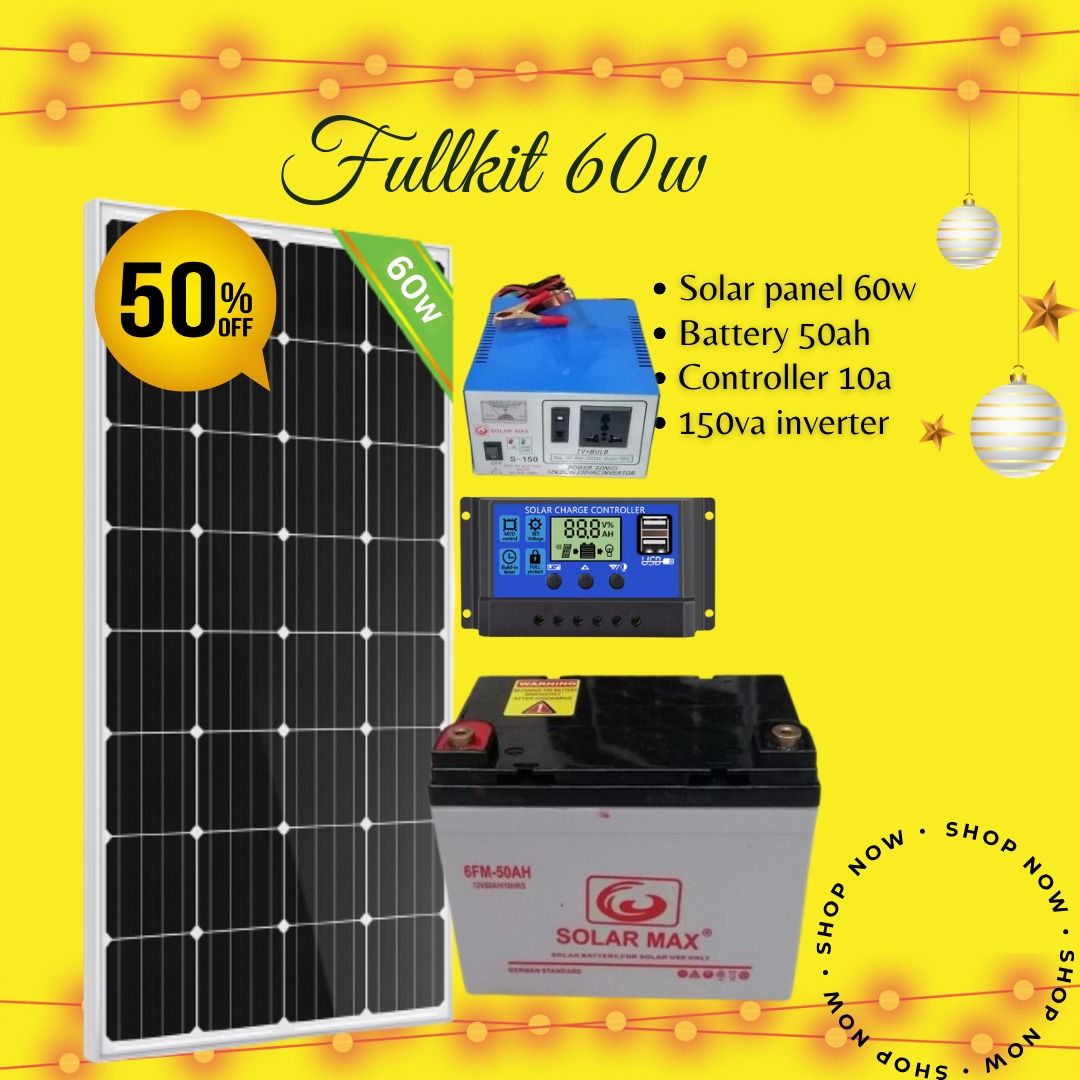 60W Solar Kit with 50Ah Battery, 150VA Inverter & 10A Controller – Basic Off-Grid Power System