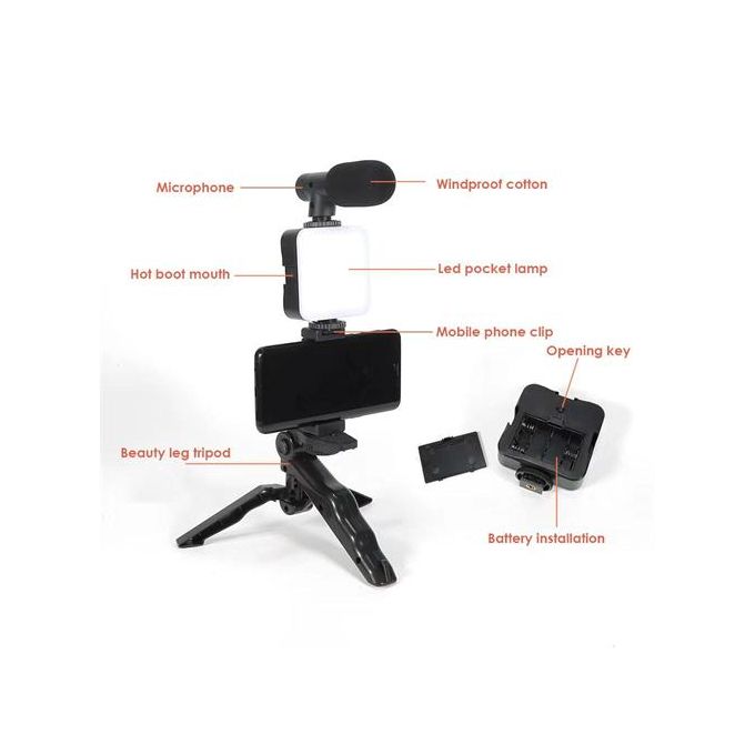 Video Making Vlog Tripod Kit AY-49 Video Making Vlog Tripod Kit With Microphone and Light For Live Broadcast