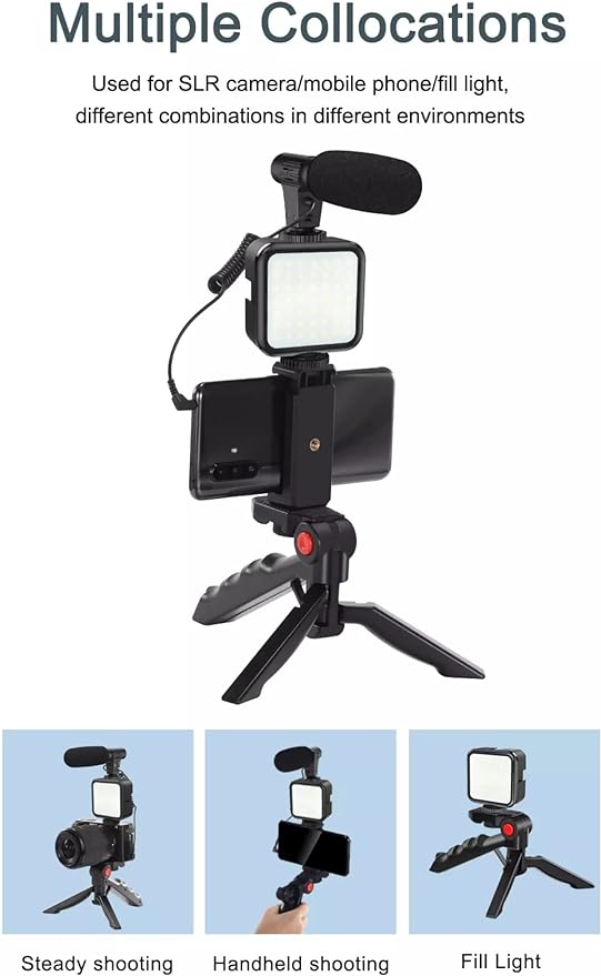 Video Making Vlog Tripod Kit AY-49 Video Making Vlog Tripod Kit With Microphone and Light For Live Broadcast