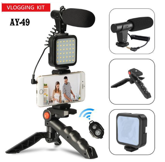 Video Making Vlog Tripod Kit AY-49 Video Making Vlog Tripod Kit With Microphone and Light For Live Broadcast