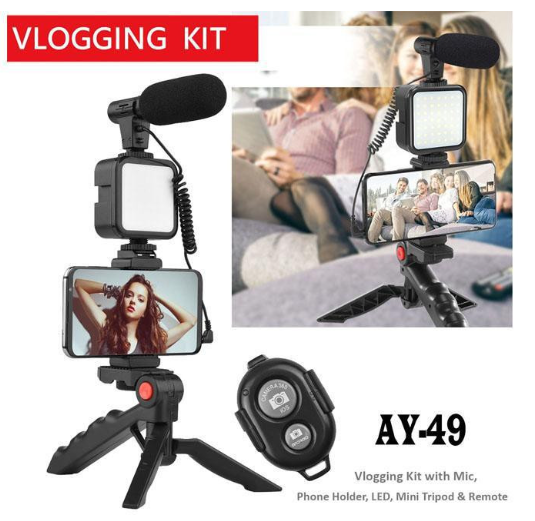 Video Making Vlog Tripod Kit AY-49 Video Making Vlog Tripod Kit With Microphone and Light For Live Broadcast