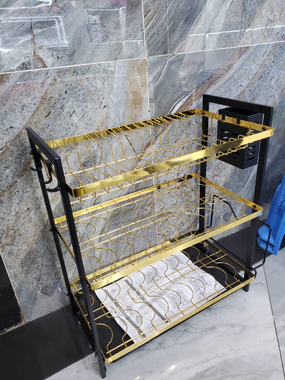 3 layer advanced dish rack black and gold