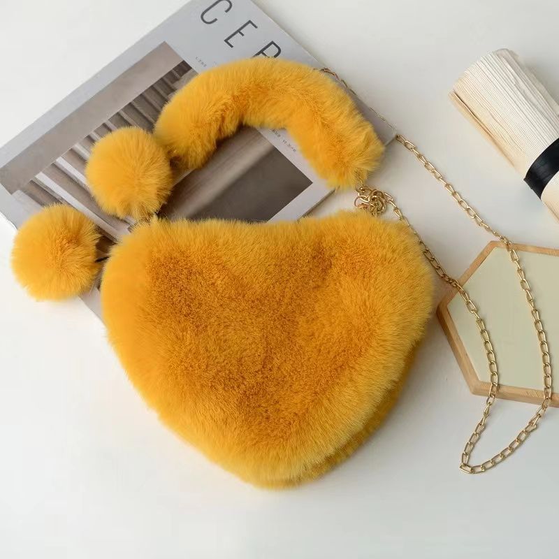 New Plush Love Handbag Crossbody Bag Fashion Peach Heart Chain Bag Single Shoulder Bag Crossbody Bag Heart shaped Bag Gifts to Girlfriends Orange