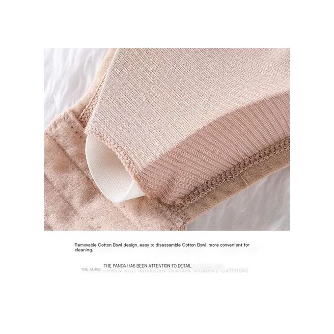 Women Strapless Ruched Push Up Bra Padded Hollow Out Backless Wireless Underwear Bandeau Thread Ribbed Adjustabable Bralette khaki