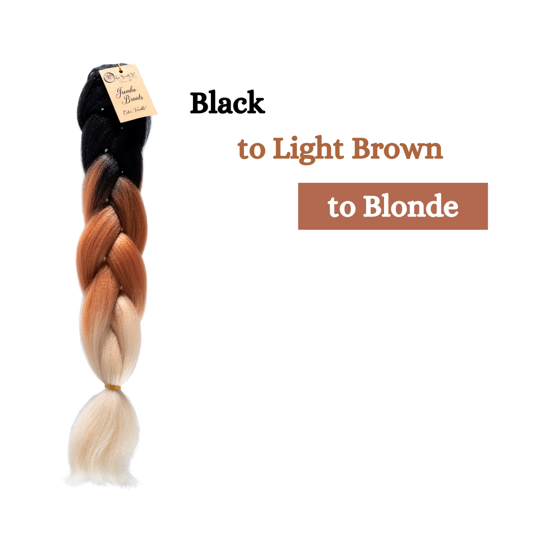 C15 Ombre Braid Vanilla Jumbo Braid for Box Braids Knotless Braids Cornrows and Twists Three-toned Ombre Braid Colored Black Light brown and Blonde