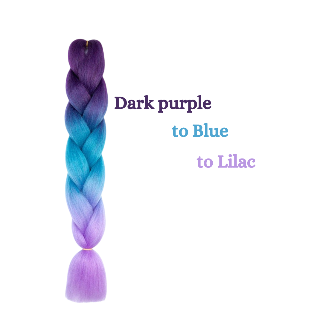 C26 Ombre Braid Violet Jumbo Braid for Kids for Box Braids Knotless Braids Cornrows and Twists Three-toned Ombre Braid Colored Dark purple Blue and Lilac