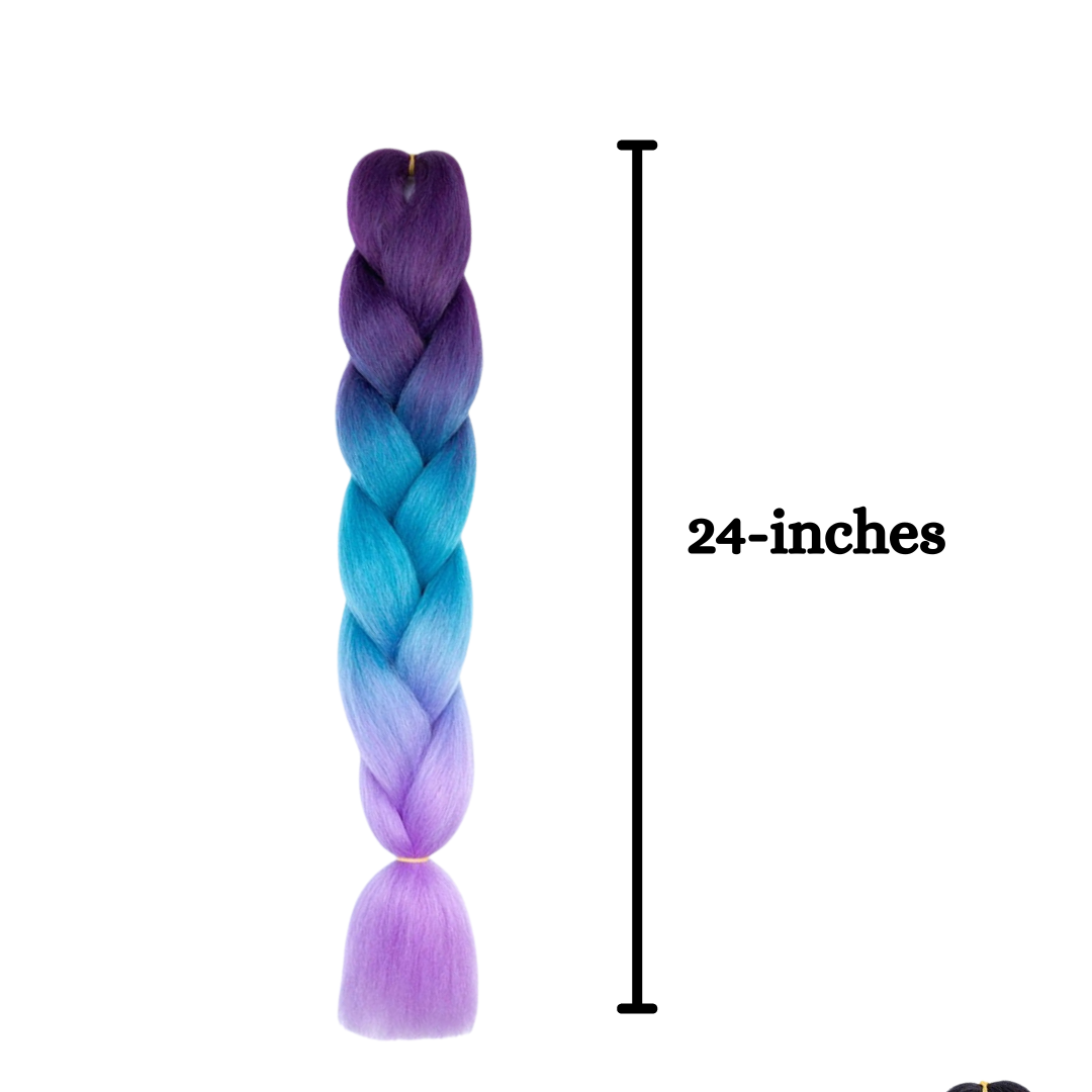 C26 Ombre Braid Violet Jumbo Braid for Kids for Box Braids Knotless Braids Cornrows and Twists Three-toned Ombre Braid Colored Dark purple Blue and Lilac