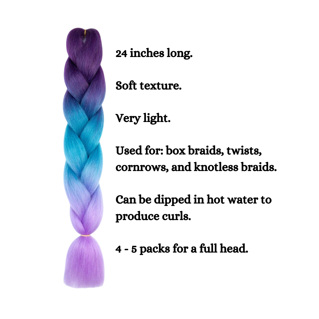 C26 Ombre Braid Violet Jumbo Braid for Kids for Box Braids Knotless Braids Cornrows and Twists Three-toned Ombre Braid Colored Dark purple Blue and Lilac
