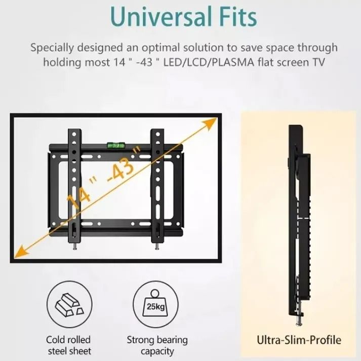 [Special Offer] TV Wall Mount TV Stand 14″-43″ Plasma wall bracket Steel Material Fixed Solid Wall mount suitable for 14 inch to 43 inch Tv, load capacity of 25kg,