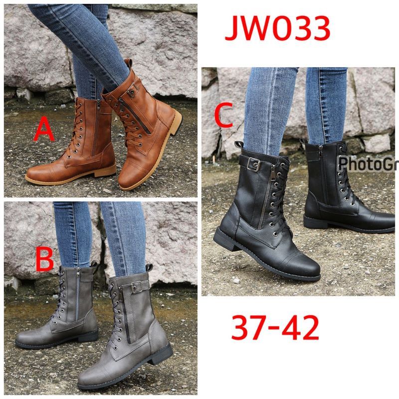 RESTOCKED Fashion Round Side Zipper Women's Biker Boots Lace-up Casual Shoes Chunky Heel Solid Document Parker Boots