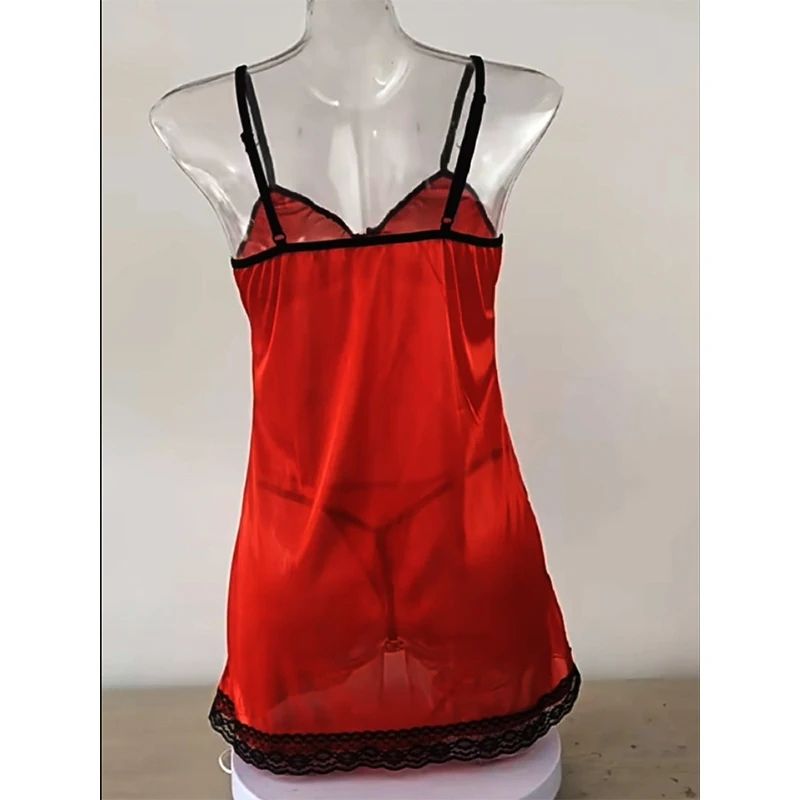 Women Sexy Sleepwear Nightdress Lace Silk Satin Night Dress Sleeveless Nighties V-neck Nightgown Plus Size Nightwear