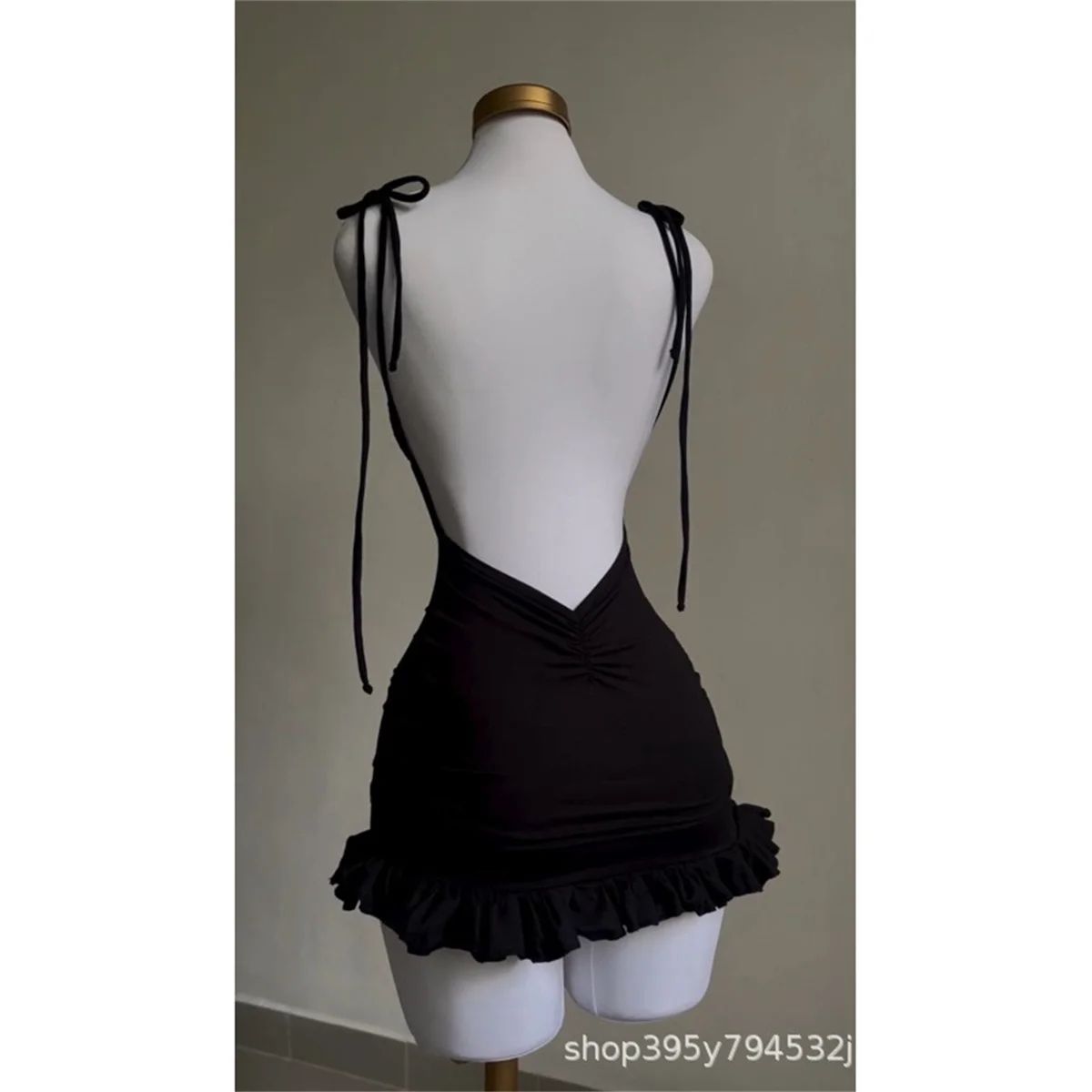 Summer Sexy Mini Dress Women Sleeveless Streetwear Strap Backless Bodycon Folds Split Dress Party Club Elegant A- LINE Dresses