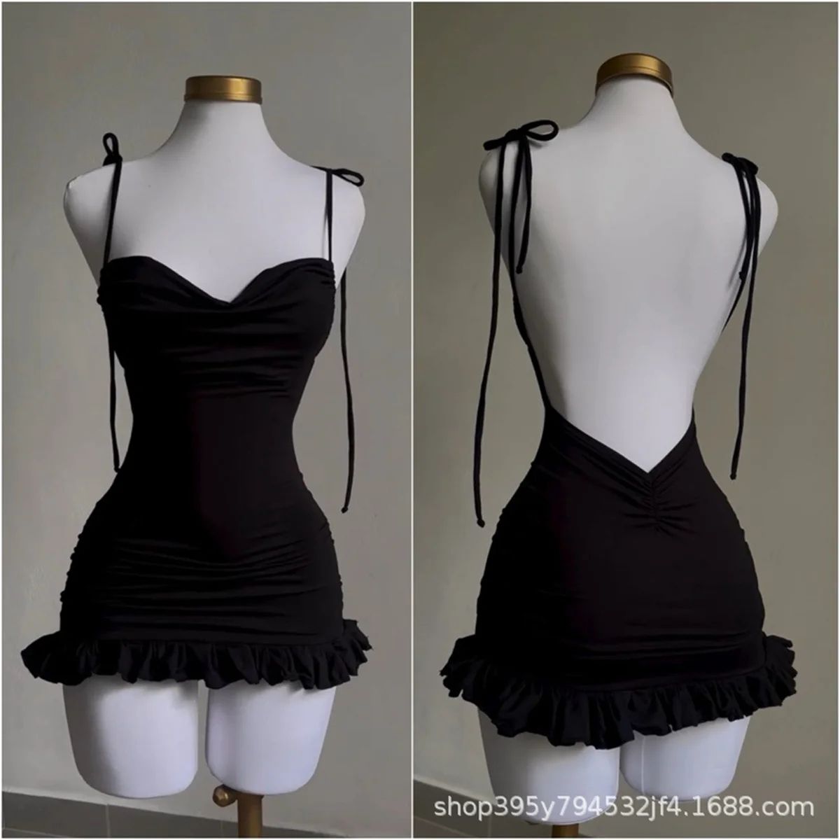 Summer Sexy Mini Dress Women Sleeveless Streetwear Strap Backless Bodycon Folds Split Dress Party Club Elegant A- LINE Dresses