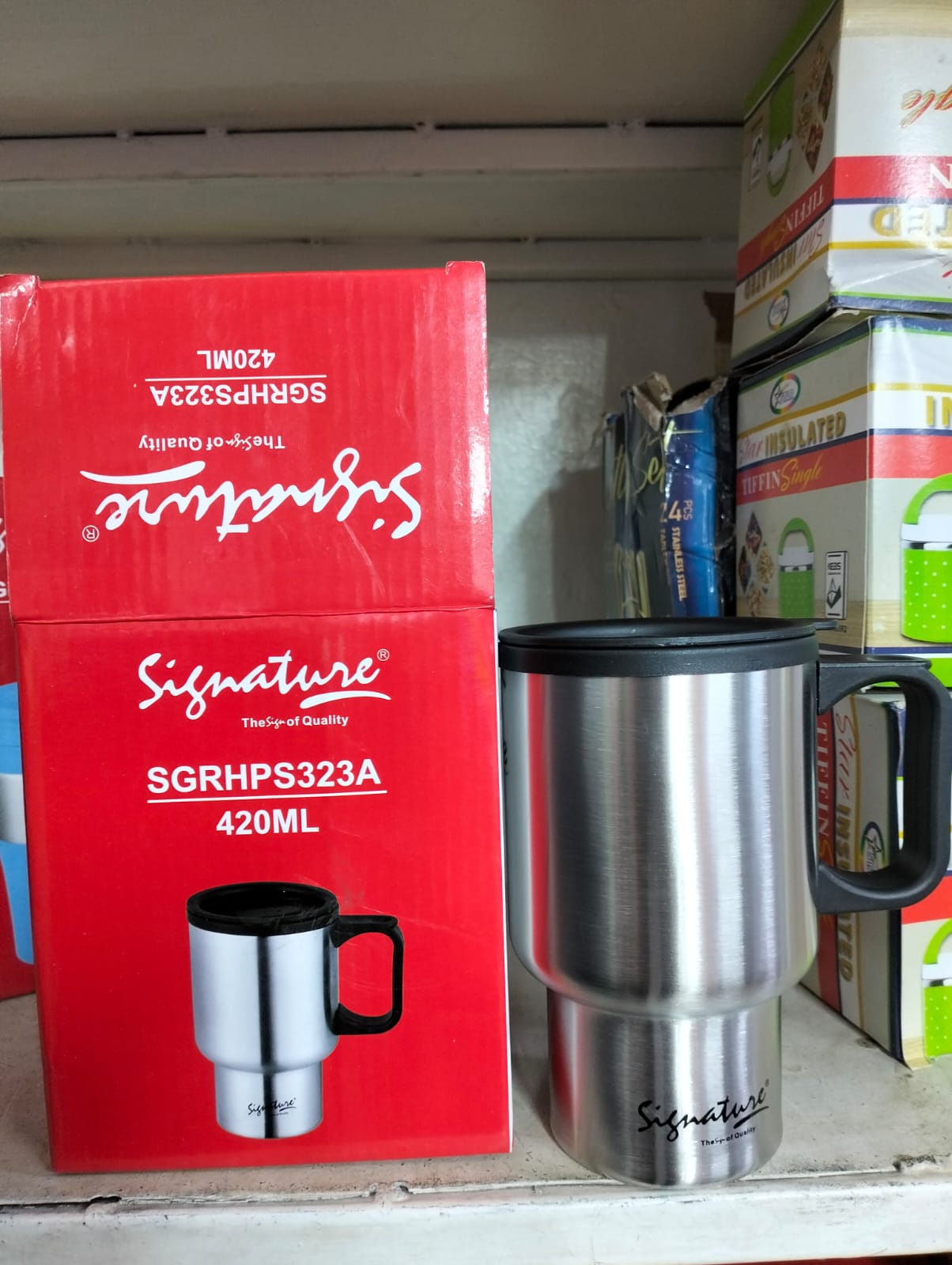 Signature Thermo Cup-Mug 420ml;  It can be your great day-to-day companion as it keeps your drinks hot for  long hours.