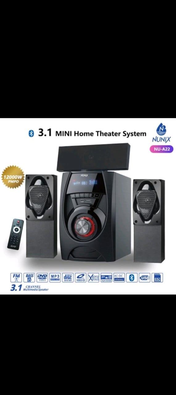 Nunix NU-A22 3.1CH Mini Home Theater System; 
with an amazing sound,Bluetooth,USB,FM, and super bass surround.