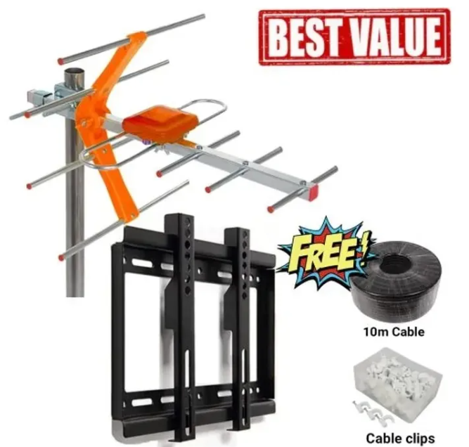 Generic Antenna Aerial & 14" - 42" Mount For Digital TV DTV Antenna Jack pin Connectors 10 Meters coaxial cable FREE Extra connectors for TV and decoders