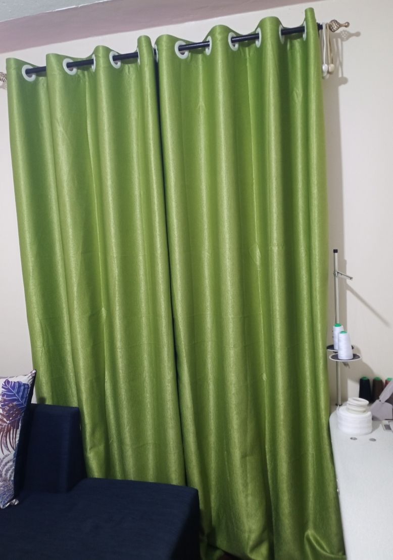 GREEN CURTAINS WITH SHEERS - 3PCS Set - 2 Meters Long Window and Door Curtains - Elegant Living and BedRoom Set – Ready made-to-Hang with Curtain Rods.