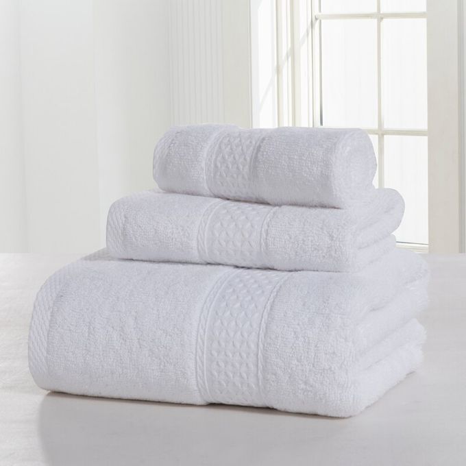 3 pieces  high quality White cotton bath towels,hand towels and face towels
