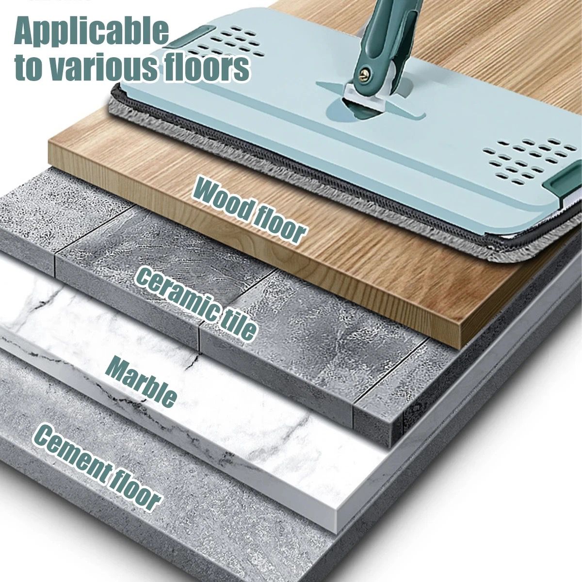 Flat hands free vertex home/office mop with two pieces mop pads