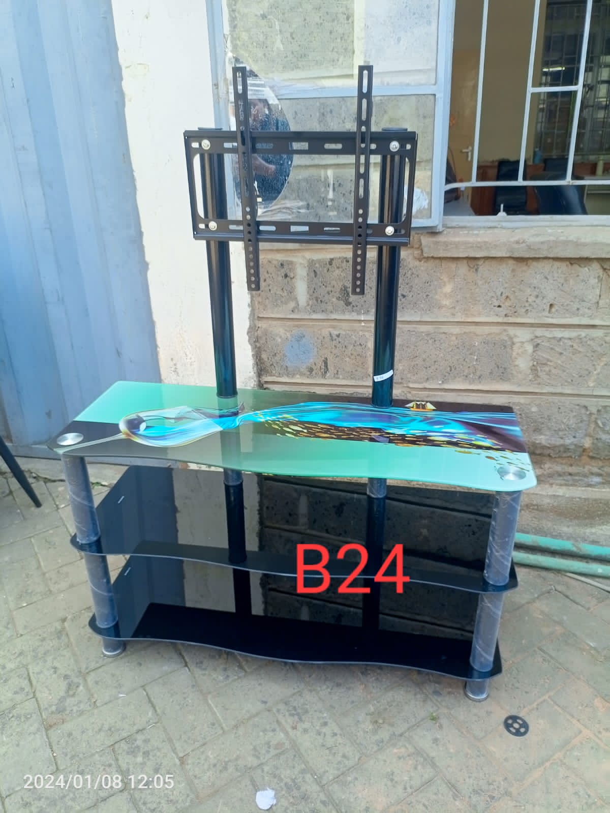 Three shelves Tall tampered glass TV stand with Mount ...suitable for big flat panels TVS