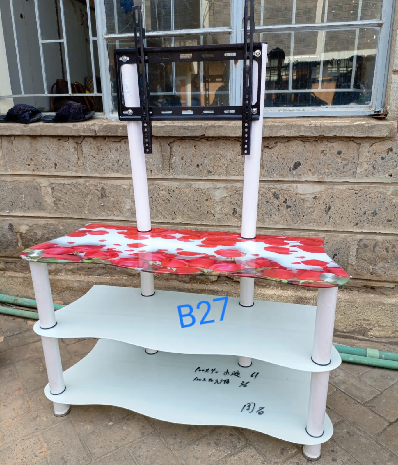 Three shelves Tall tampered glass TV stand with Mount ...suitable for big flat panels TVS
