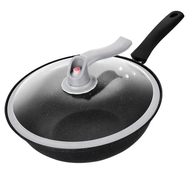 32cm iron skillets maifan stone kitchen coating granite frying wok pan ...pressure vacuum cooking pot,with lid for gas stove and induction cooker