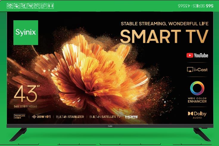SYINIX 43" INCHES SMART FRAMELESS TV-USB/HDMI/VGA-NETFLIX/YOUTUBE