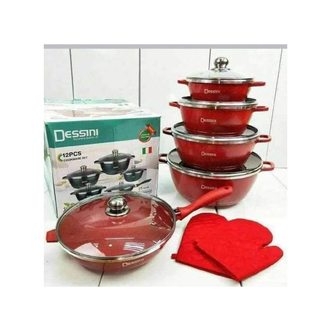 Dessini 12 Pcs Heavy Granite Coated Non-Stick Cookware Pots Sufuria