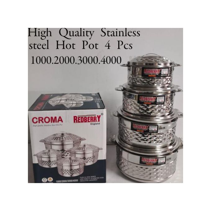 Redberry 4pcs Stainless Steel Heavy Gauge Insulated Hot Pot