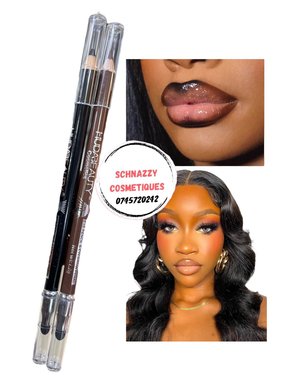 2pcs HUDABEAUTY Dual Sided Eyebrow Pencil Eye Liner Lip Liner Black + Brown