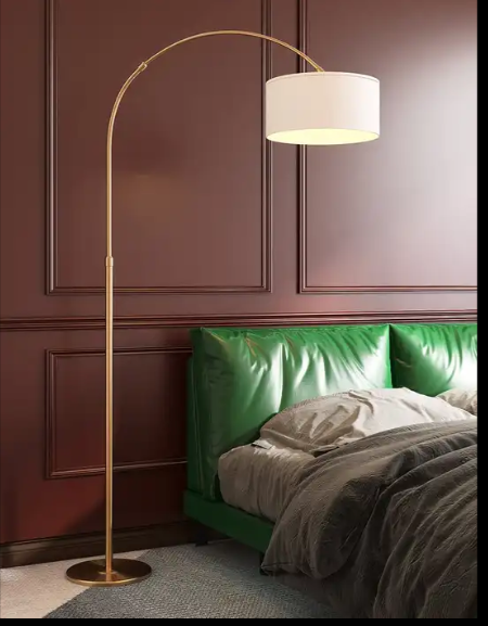 Arc floor lamps for living room,mid century modern black Standing tall lamp with non Adjustable Hanging Drum Shade with Foot Switch,for Over Couch Arched Reading Light Bedroom Office with 9W LED Bulb