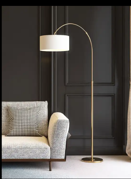 Arc floor lamps for living room,mid century modern black Standing tall lamp with non Adjustable Hanging Drum Shade with Foot Switch,for Over Couch Arched Reading Light Bedroom Office with 9W LED Bulb