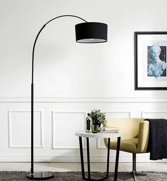 Arc floor lamps for living room,mid century modern black Standing tall lamp with non Adjustable Hanging Drum Shade with Foot Switch,for Over Couch Arched Reading Light Bedroom Office with 9W LED Bulb