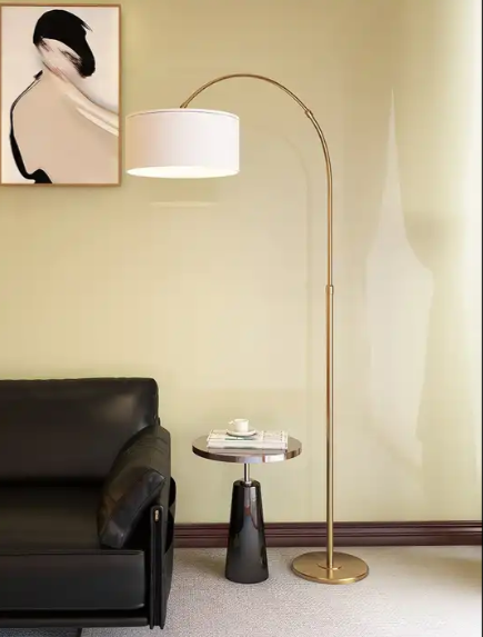Arc floor lamps for living room,mid century modern black Standing tall lamp with non Adjustable Hanging Drum Shade with Foot Switch,for Over Couch Arched Reading Light Bedroom Office with 9W LED Bulb