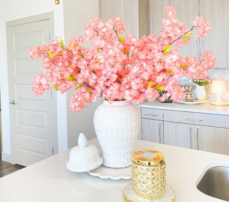 3 0r 4 STEMS HOME DECOR ARTIFICIAL CHERRY BLOSSOM STEMS (NO VASE) /HOME  DECOR /HOME & LIVING CHERRY BLOSSOM YELLOW/BLUE/PINK/WHITE/HOME DECOR/OUTDOOR/INDOOR/HOME DECOR