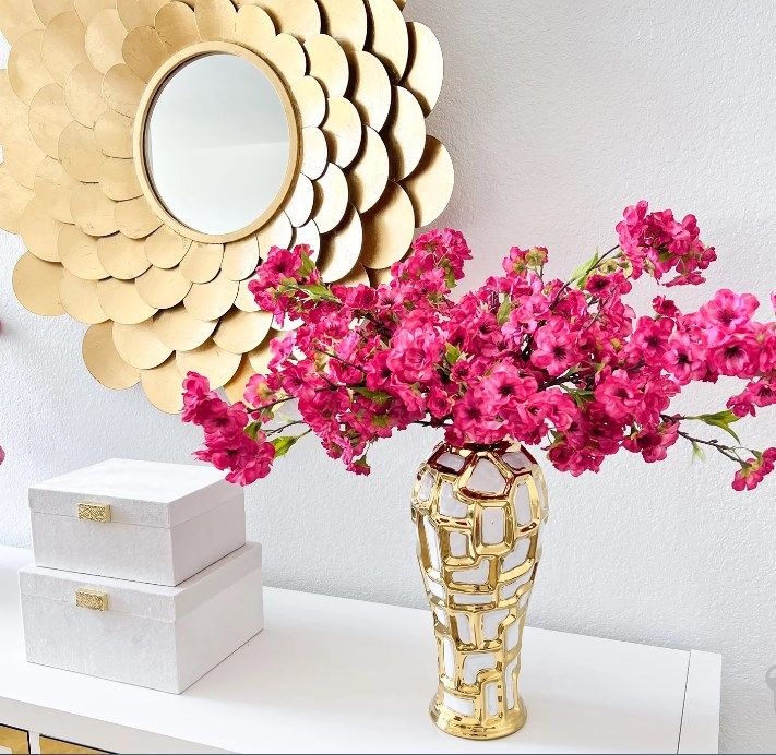 3 0r 4 STEMS HOME DECOR ARTIFICIAL CHERRY BLOSSOM STEMS (NO VASE) /HOME  DECOR /HOME & LIVING CHERRY BLOSSOM YELLOW/BLUE/PINK/WHITE/HOME DECOR/OUTDOOR/INDOOR/HOME DECOR