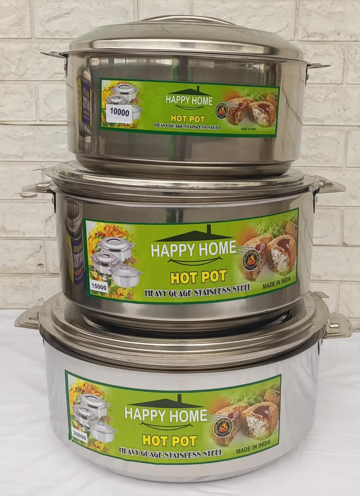 Set of 3pcs High quality happy home heavy stainless steel kitchen big hotpots for hot and cold