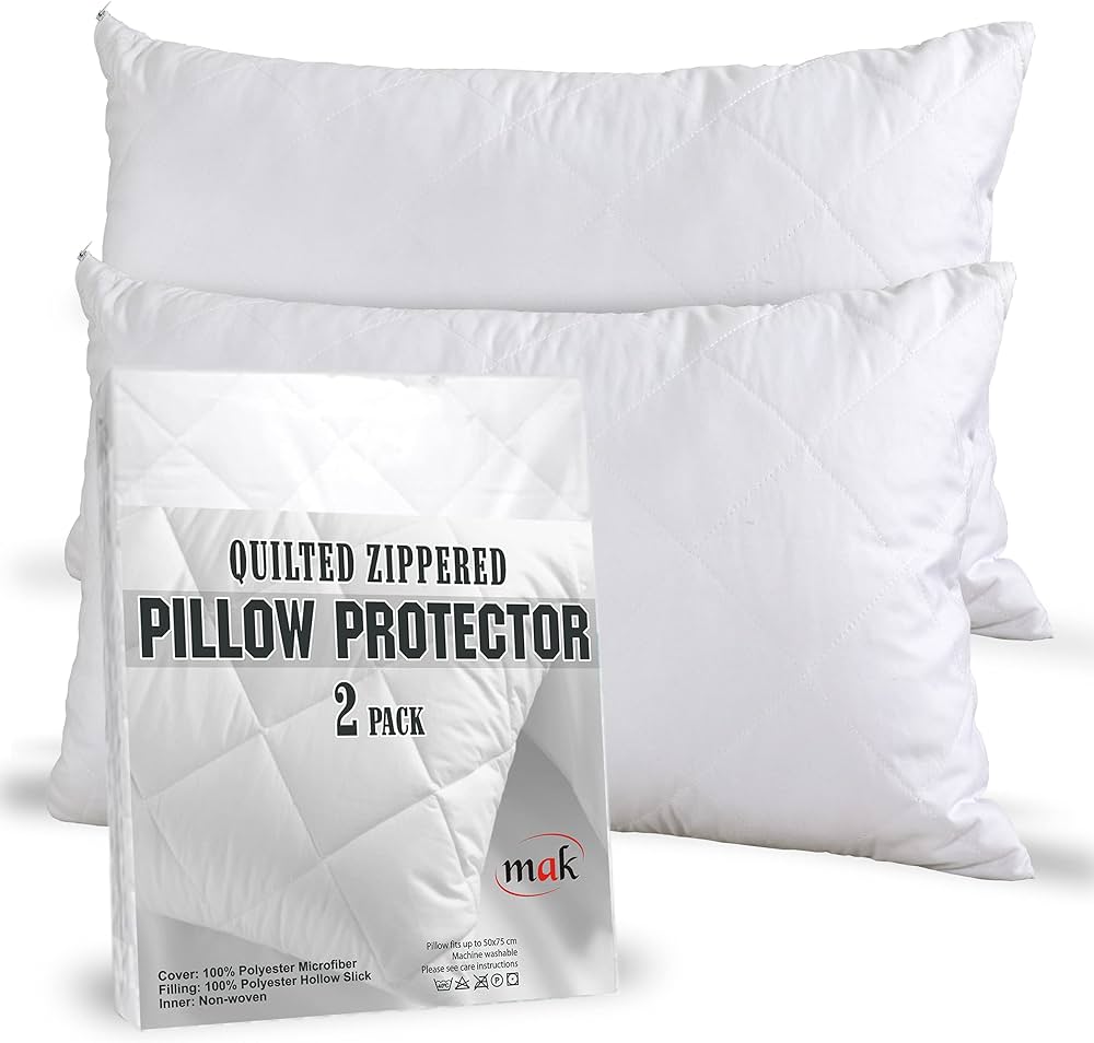 Set of 2pcs High Quality waterproof pillow protector and 2pcs fibres filled bed pillows