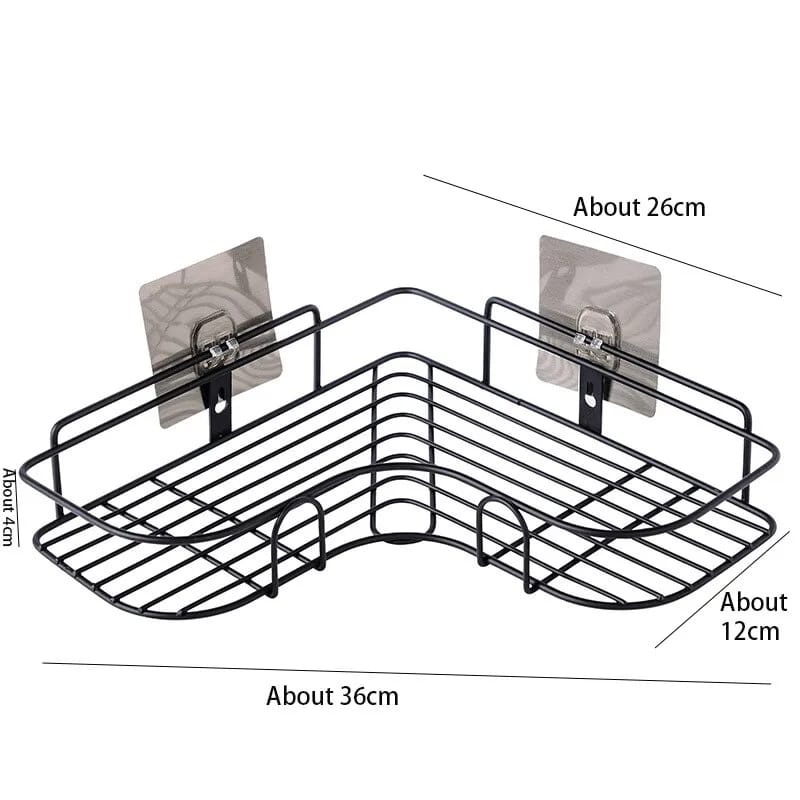 Metallic corner bathroom triangle shelves for kitchen and bathroom...has an adhesive tape to mount on the wall