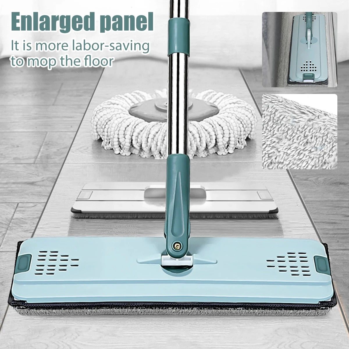 Flat hands free vertex home/office mop with two pieces mop pads