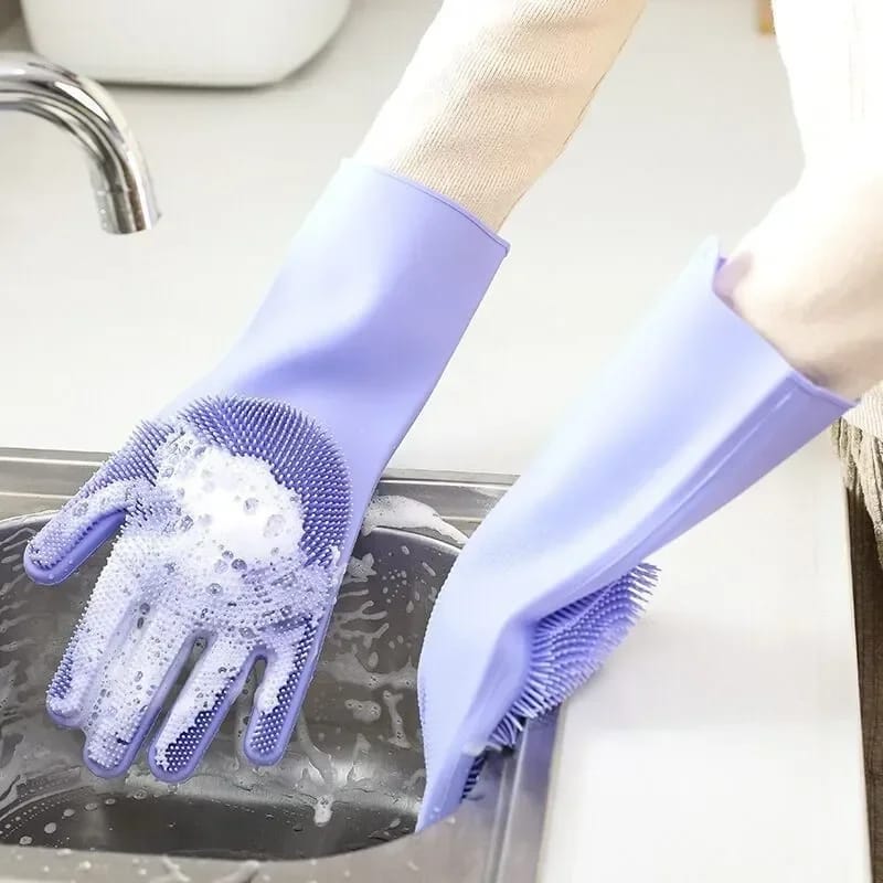 a pair of silicon kitchen cleaning glove