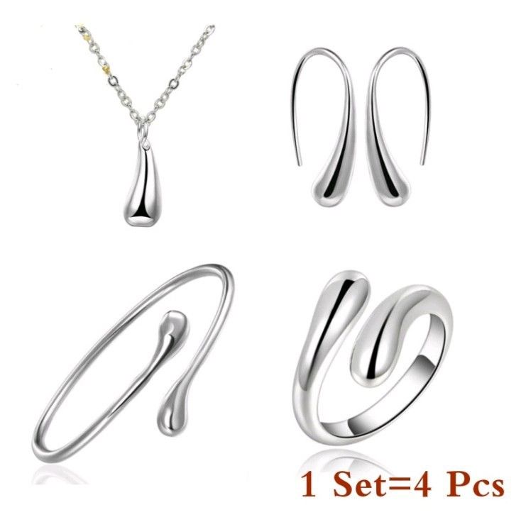 Fashion Needle Earrings Ring Bracelet Set Simple Personality Womens Water Drop Four-piece Jewelry Set for Women Gift