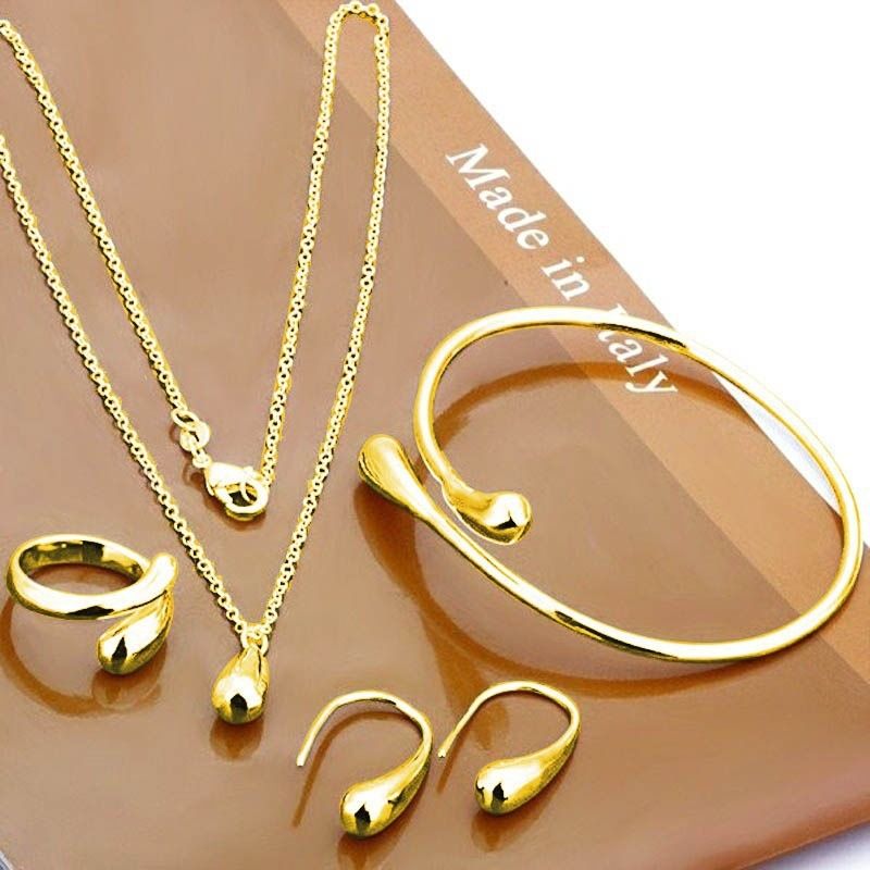 Fashion Needle Earrings Ring Bracelet Set Simple Personality Womens Water Drop Four-piece Jewelry Set for Women Gift