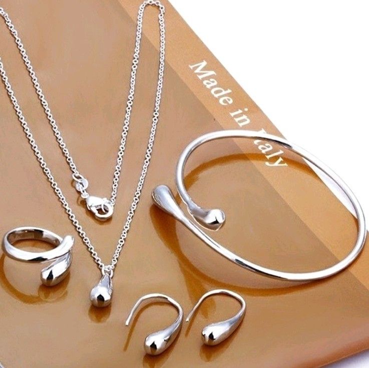 Fashion Needle Earrings Ring Bracelet Set Simple Personality Womens Water Drop Four-piece Jewelry Set for Women Gift