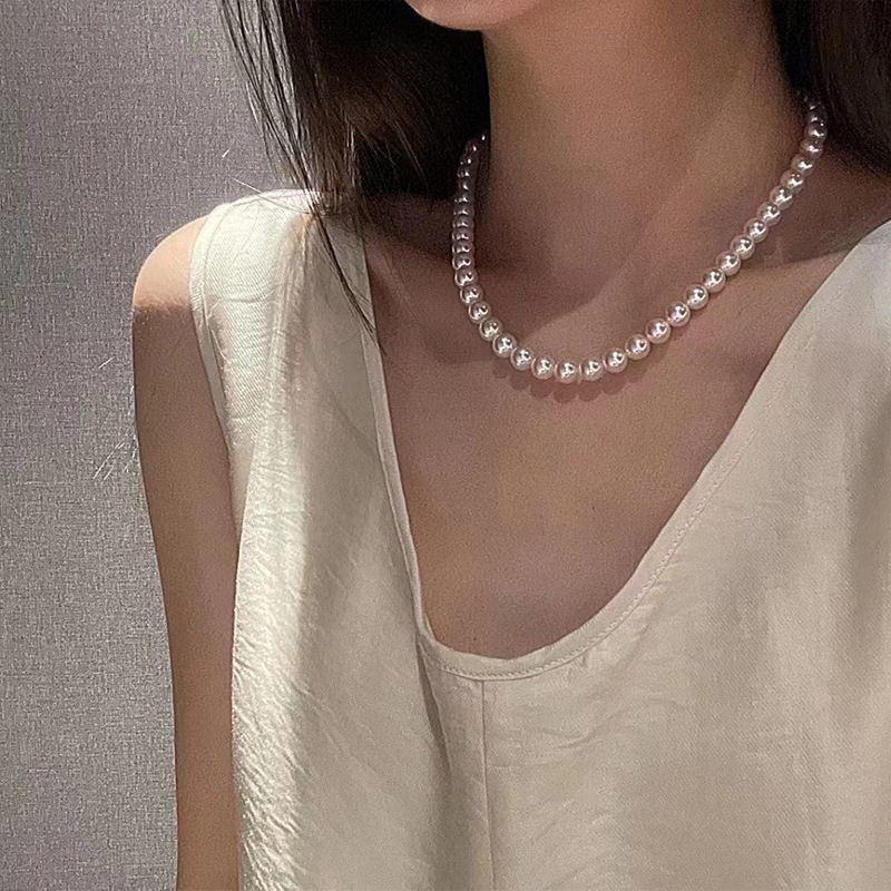 Retro White Pearl Choker Necklace for Women Trendy Summer Imitation Pearl Choker Trend Elegant Aesthetic Wedding Jewelry