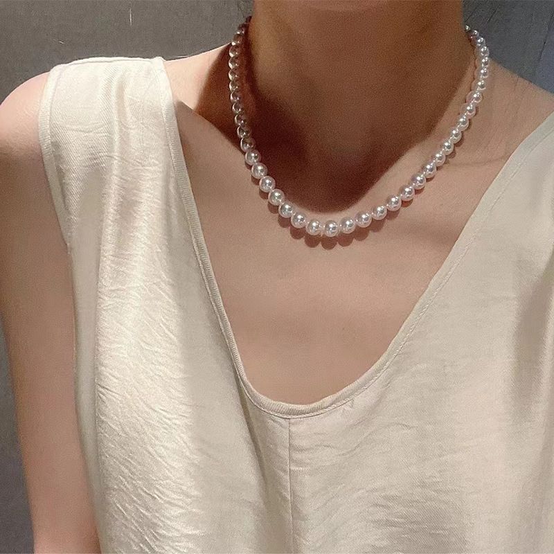 Retro White Pearl Choker Necklace for Women Trendy Summer Imitation Pearl Choker Trend Elegant Aesthetic Wedding Jewelry